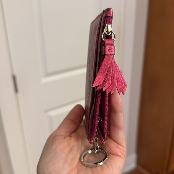COACH POPPY CARD CASE WALLET HOT PINK FUCHSIA SHIMMER TROMPE TASSEL SLG HTF VGUC - Picture 4 of 9